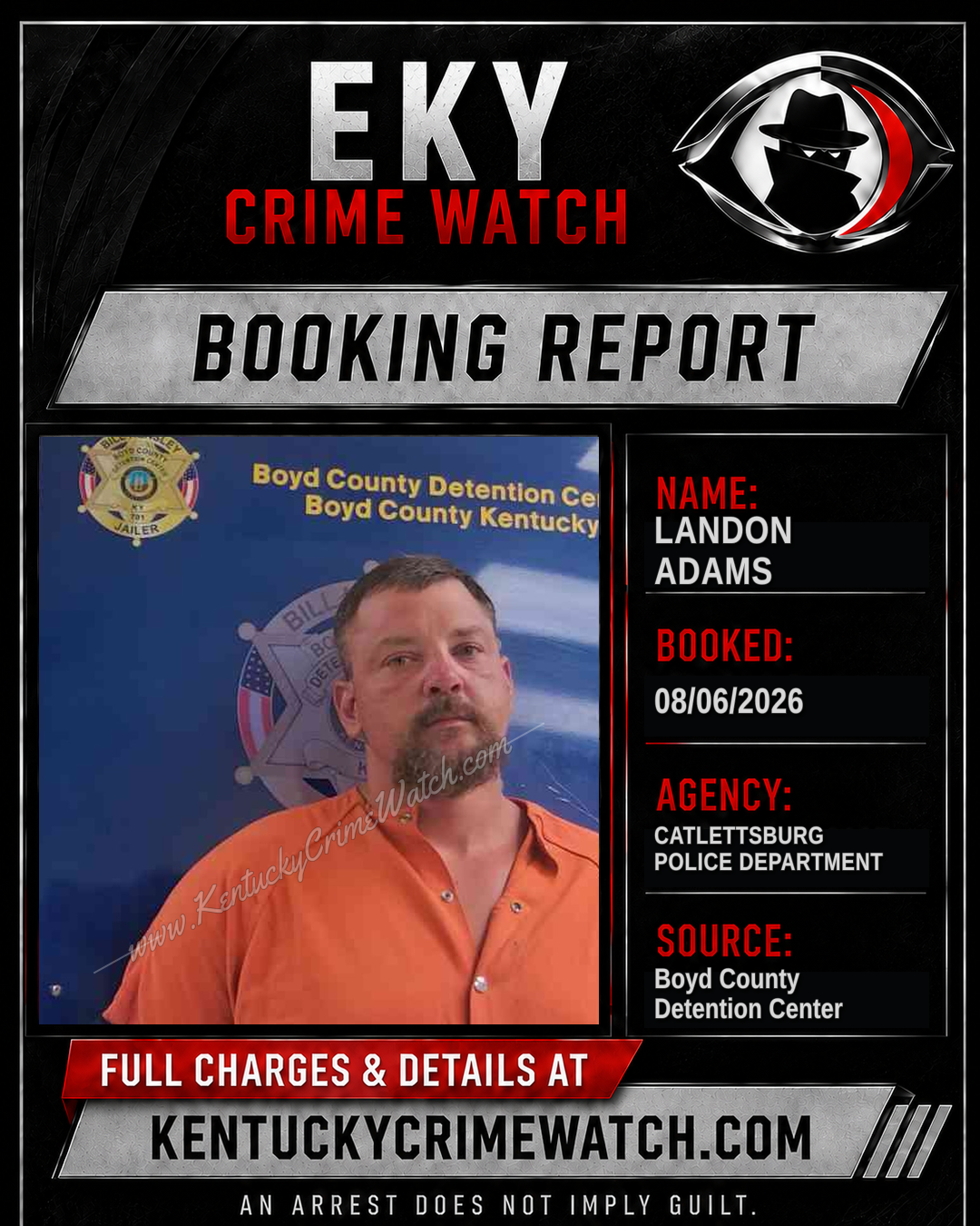 LANDON ADAMS booking report card