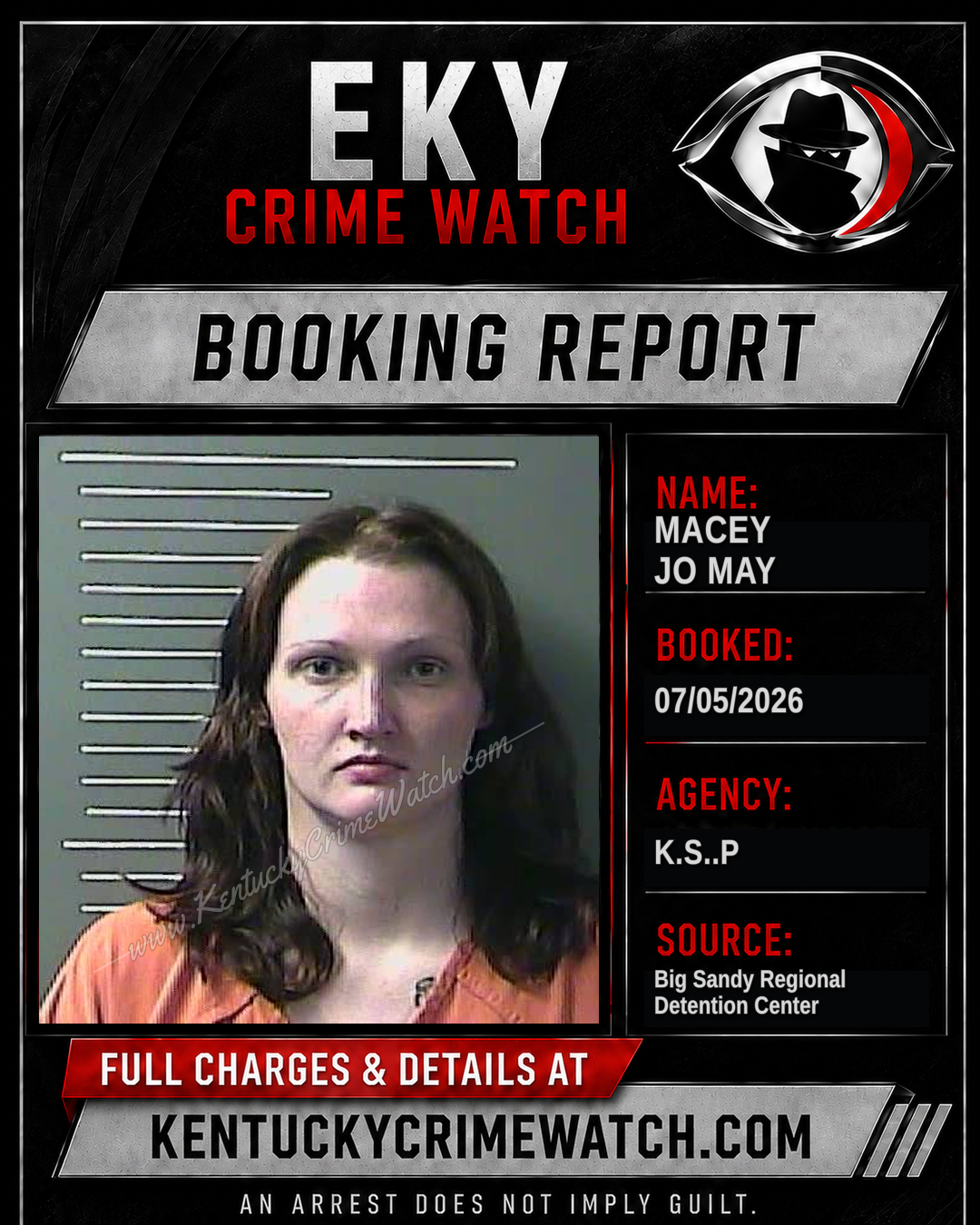MACEY JO MAY booking report card