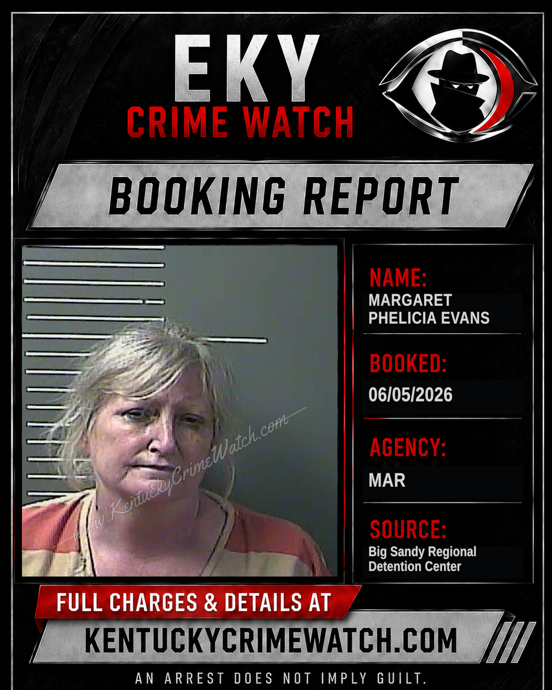 MARGARET PHELICIA EVANS booking report card