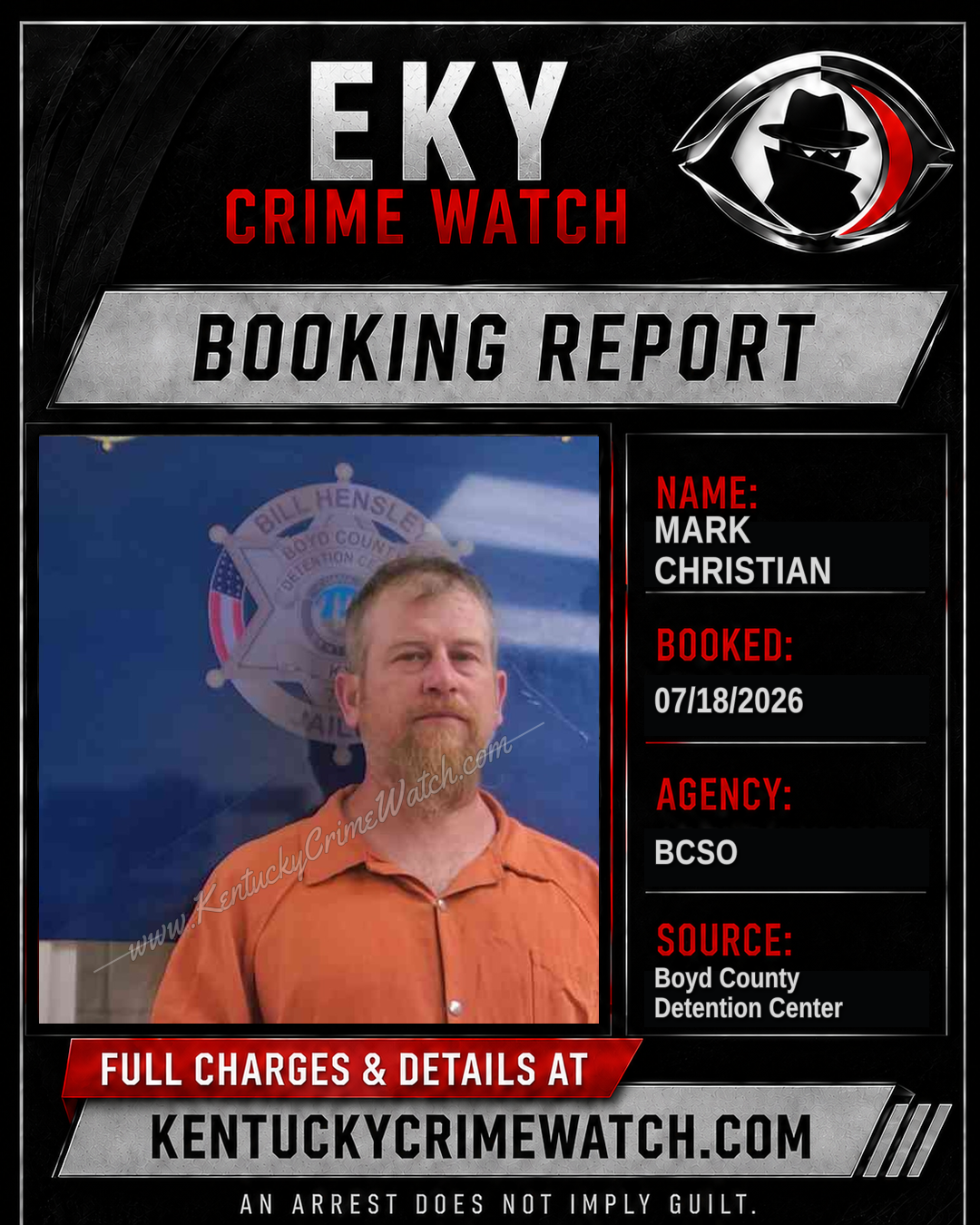 MARK CHRISTIAN booking report card