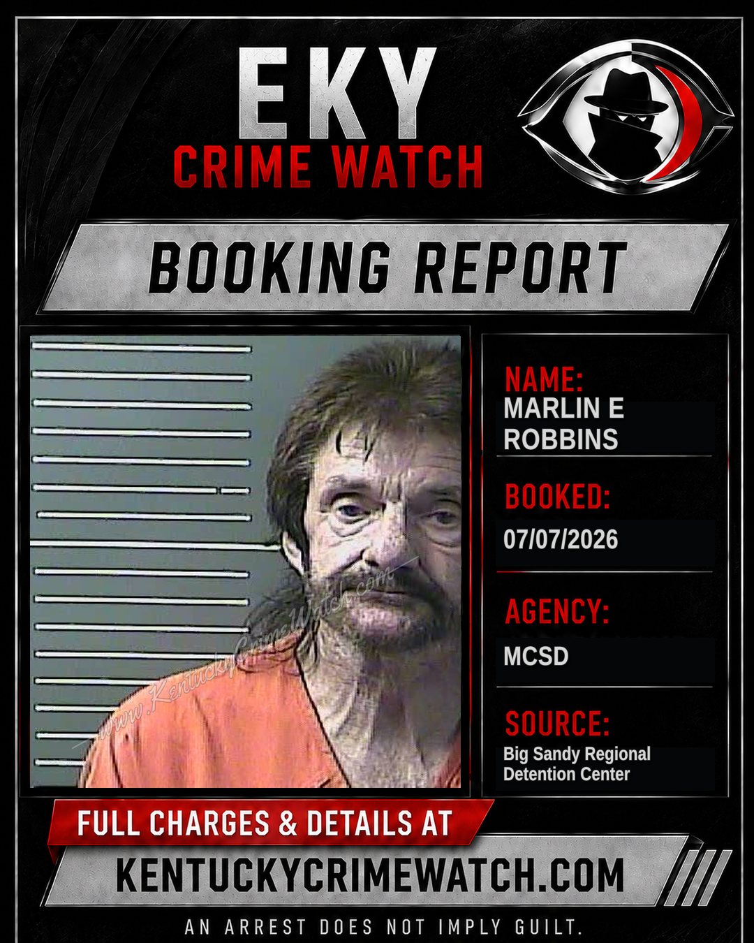 MARLIN E ROBBINS booking report card
