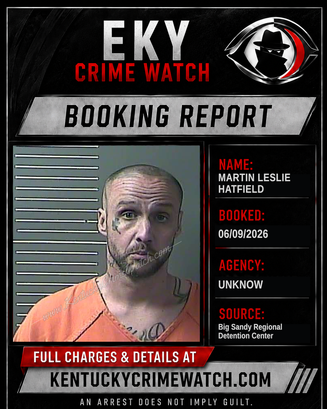 MARTIN LESLIE HATFIELD booking report card