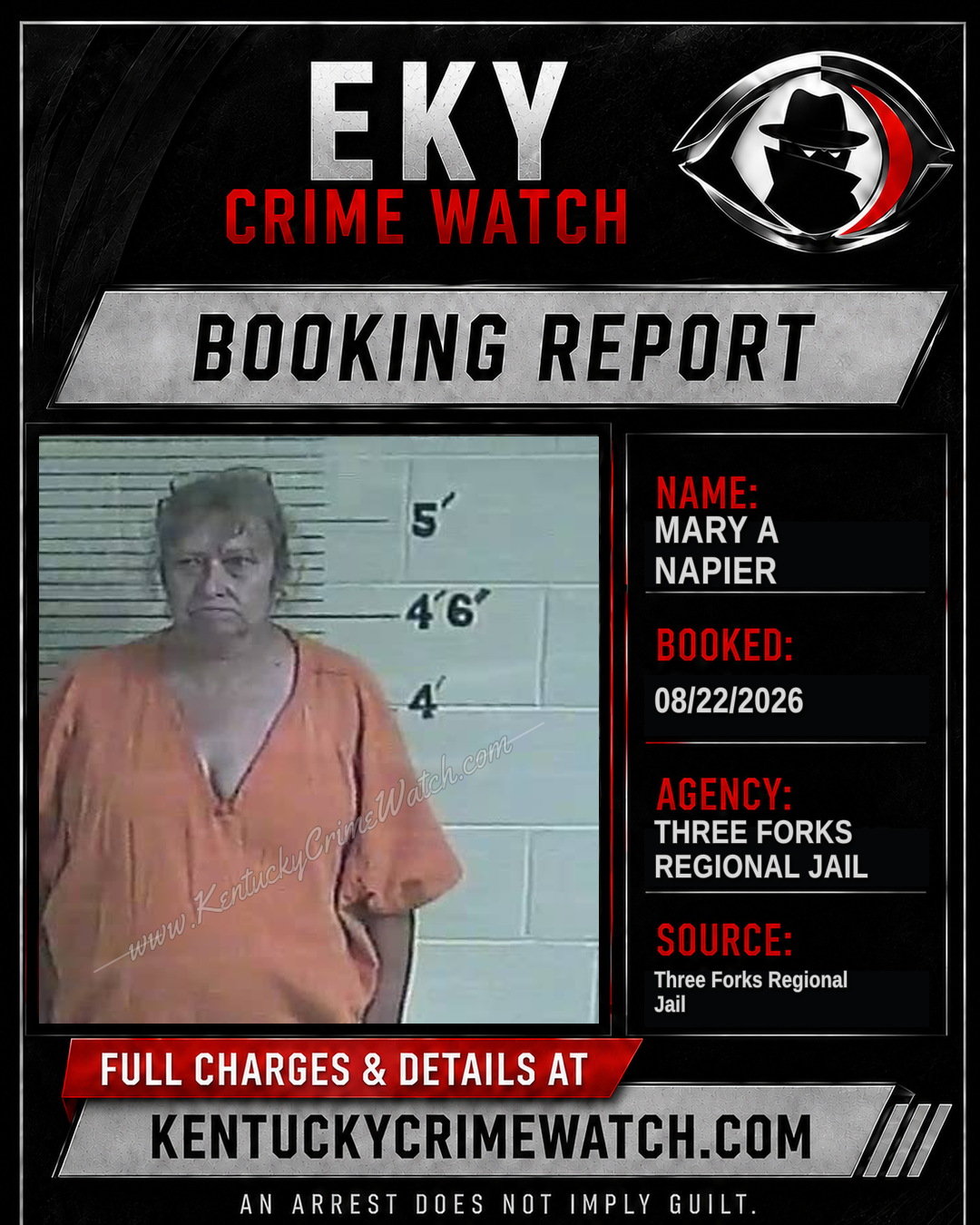 Mary A Napier booking report card