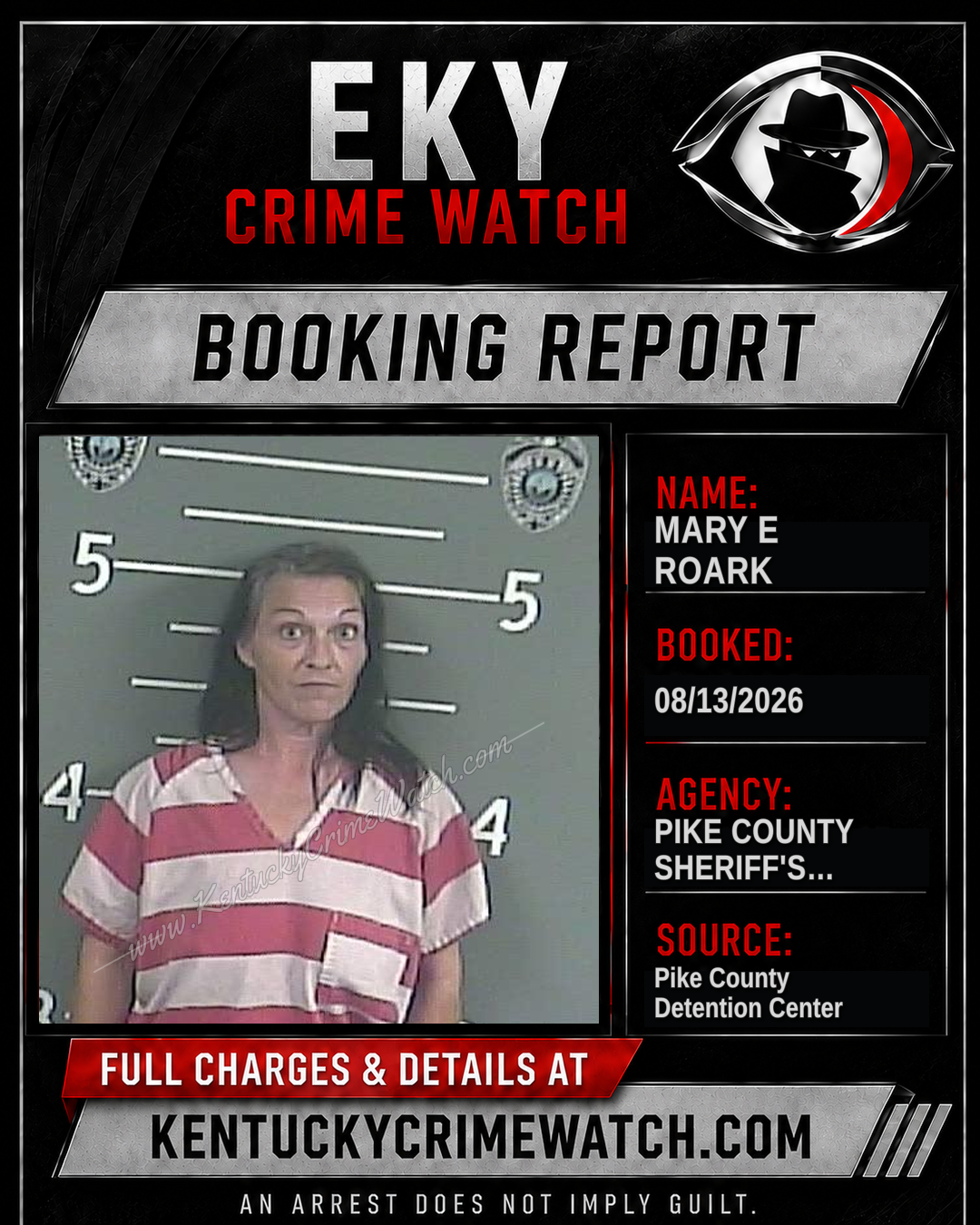 MARY E ROARK booking report card