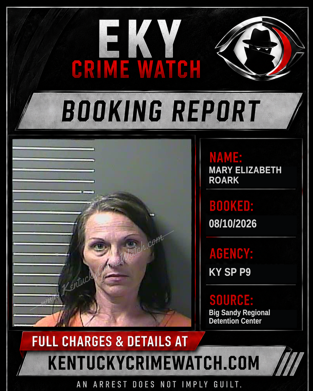 MARY ELIZABETH ROARK booking report card