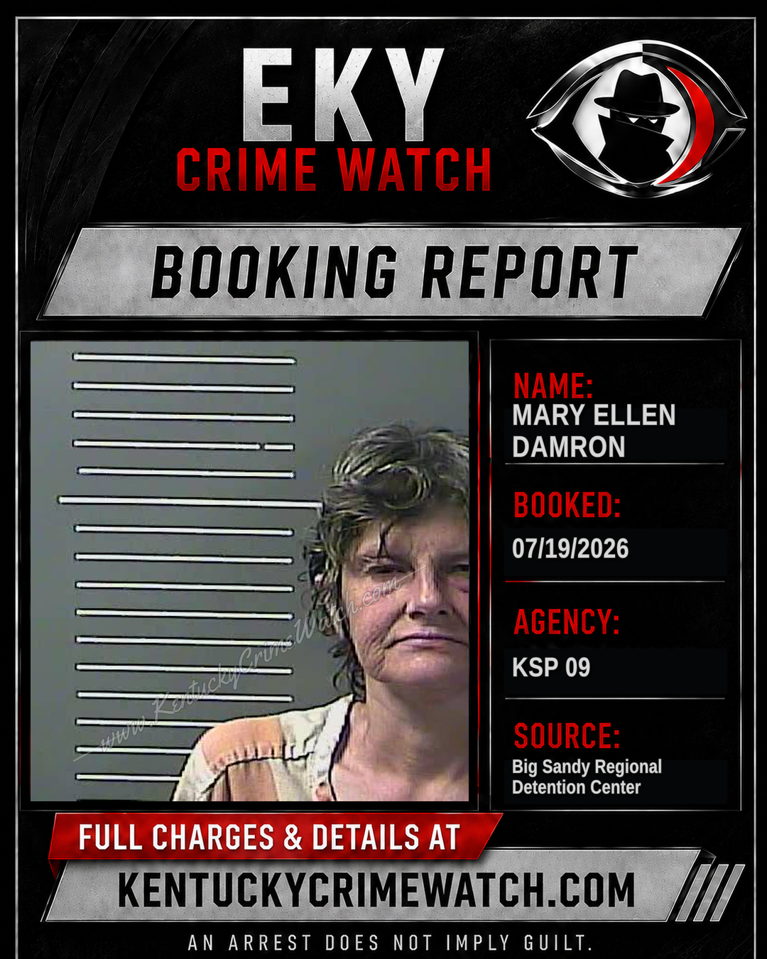 MARY ELLEN DAMRON booking report card