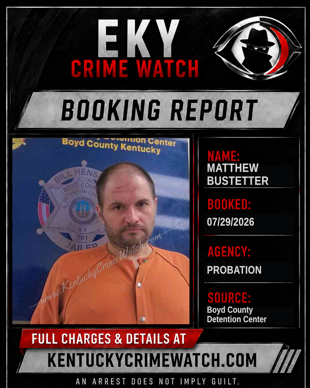 MATTHEW BUSTETTER booking report card