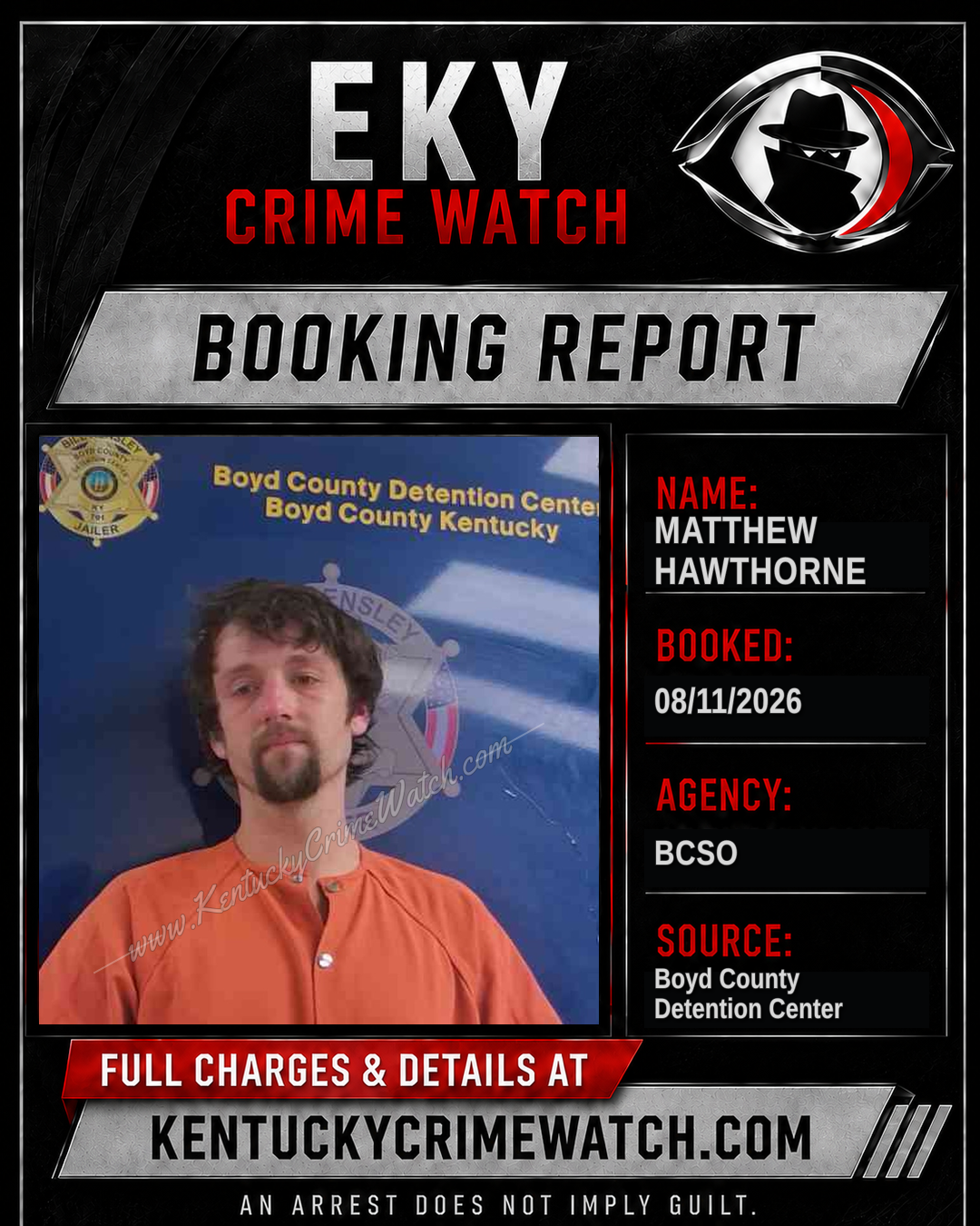 MATTHEW HAWTHORNE booking report card