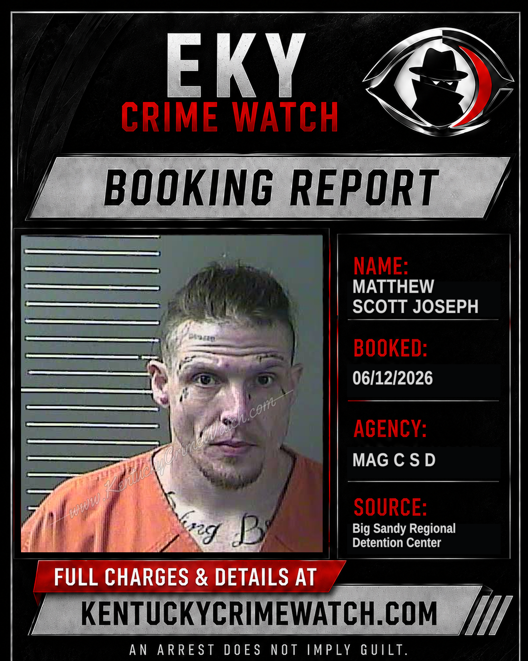 MATTHEW SCOTT JOSEPH booking report card