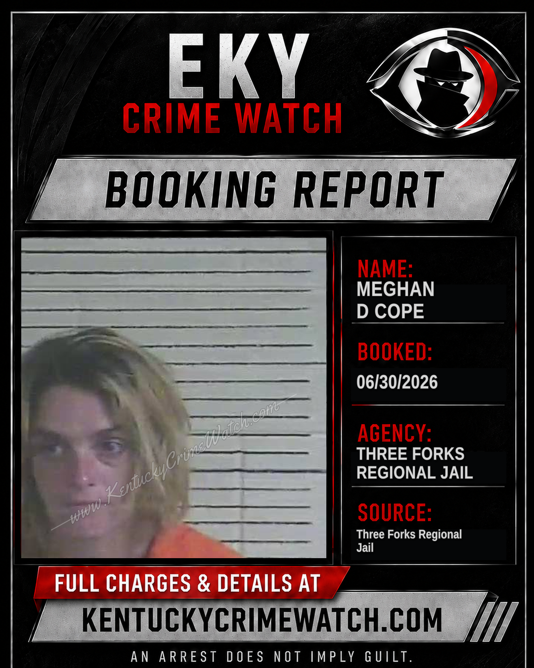 Meghan D Cope booking report card