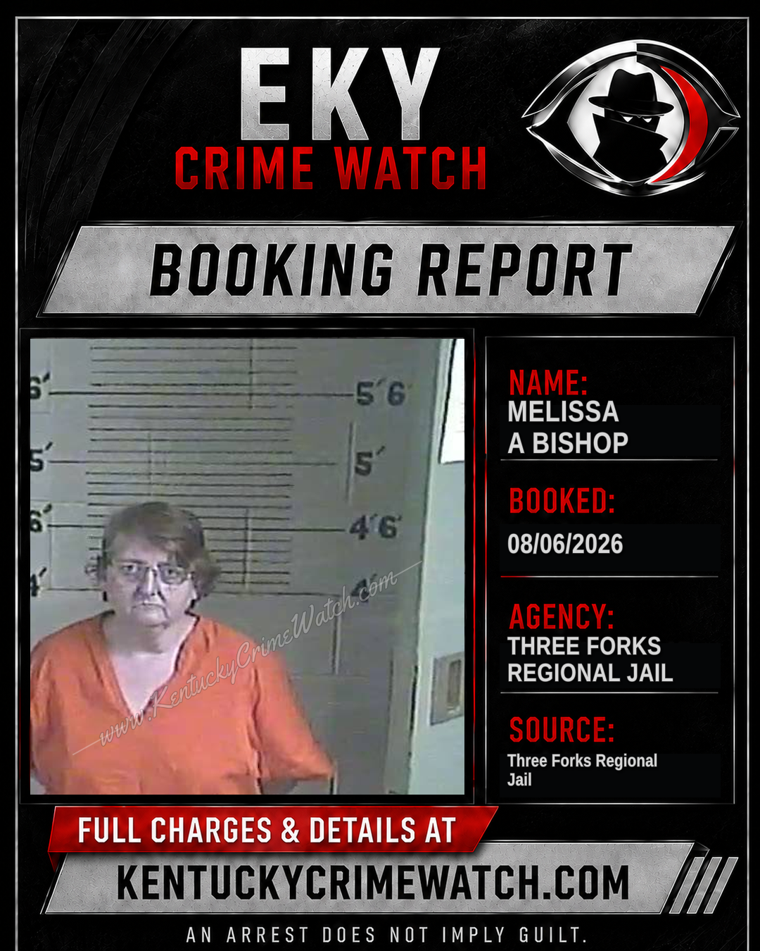 Melissa A Bishop booking report card
