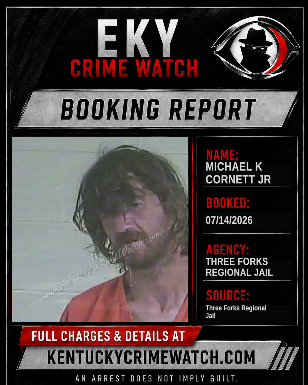 Michael K Cornett JR booking report card