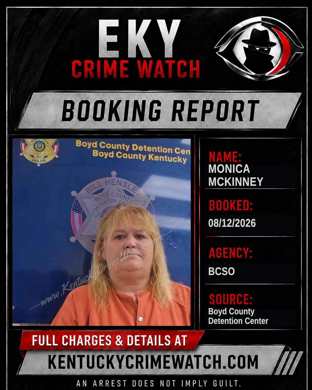 MONICA MCKINNEY booking report card