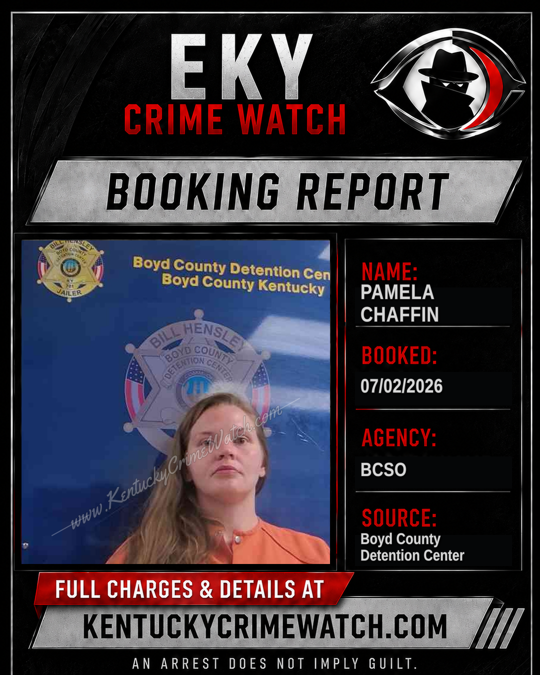PAMELA CHAFFIN booking report card