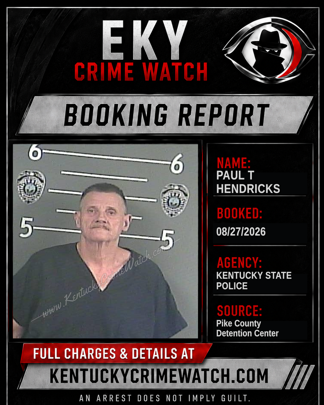 PAUL T HENDRICKS booking report card