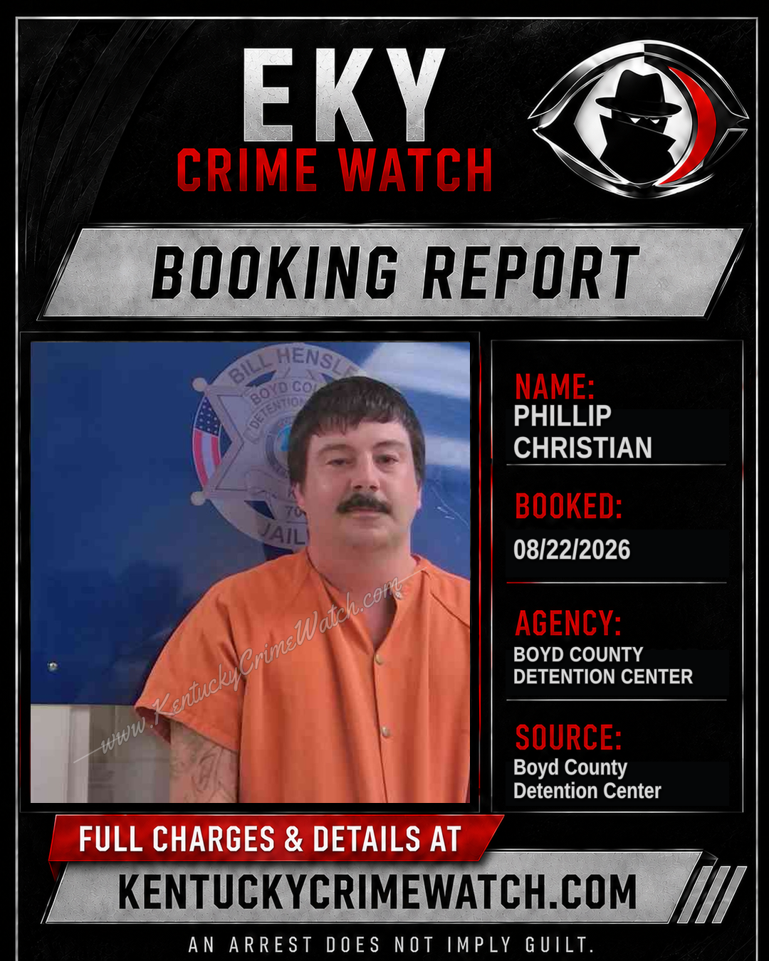 PHILLIP CHRISTIAN booking report card