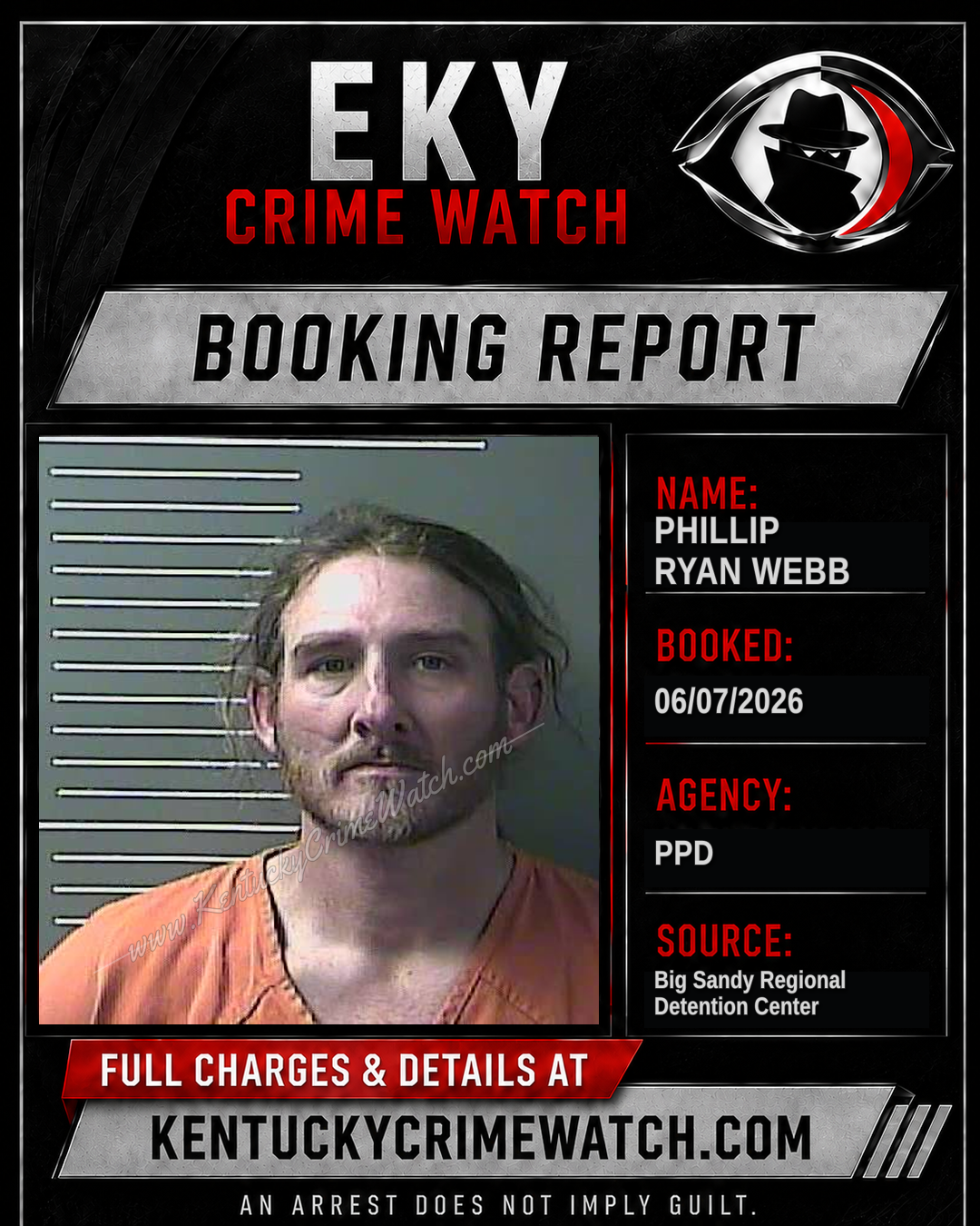 PHILLIP RYAN WEBB booking report card