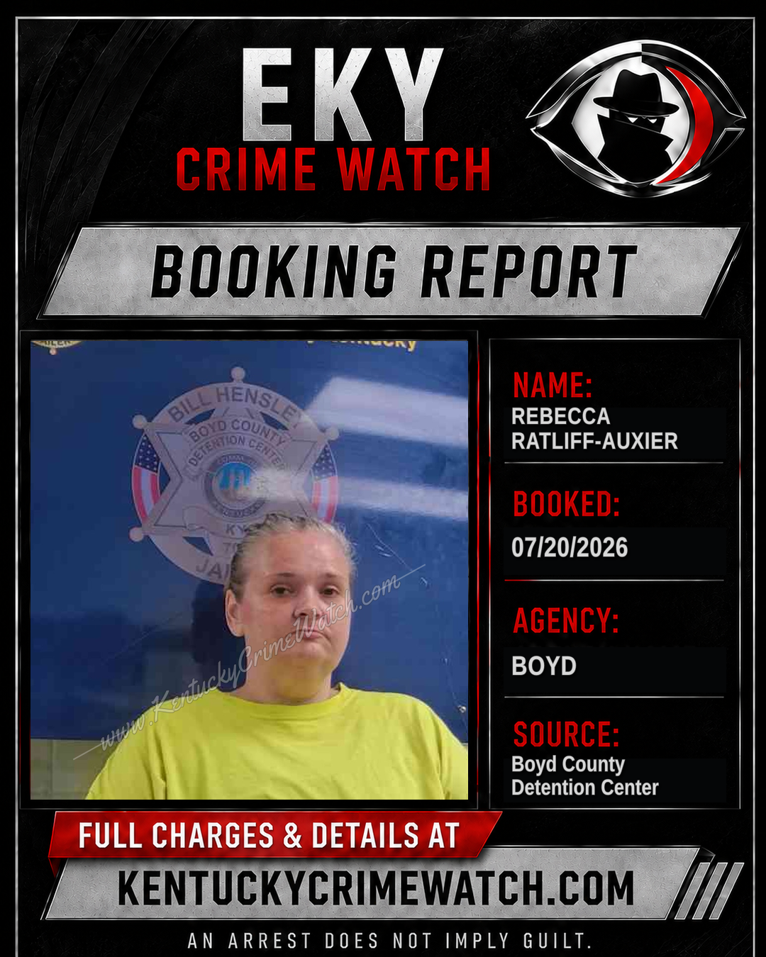 REBECCA RATLIFF-AUXIER booking report card