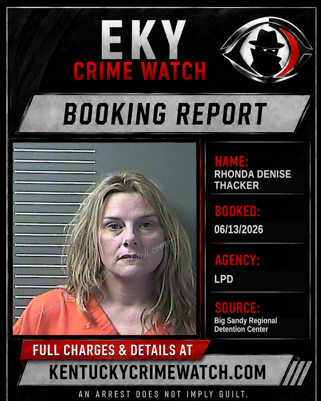 RHONDA DENISE THACKER booking report card