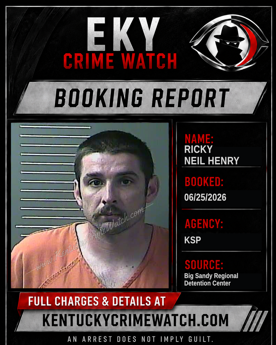 RICKY NEIL HENRY booking report card