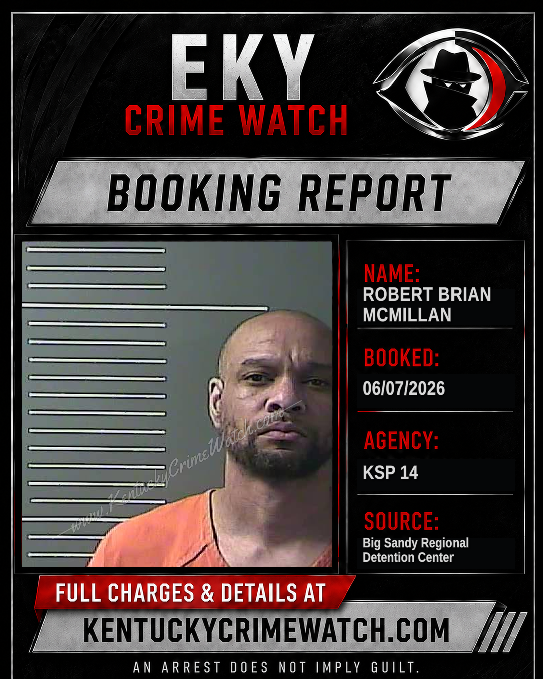 ROBERT BRIAN MCMILLAN booking report card