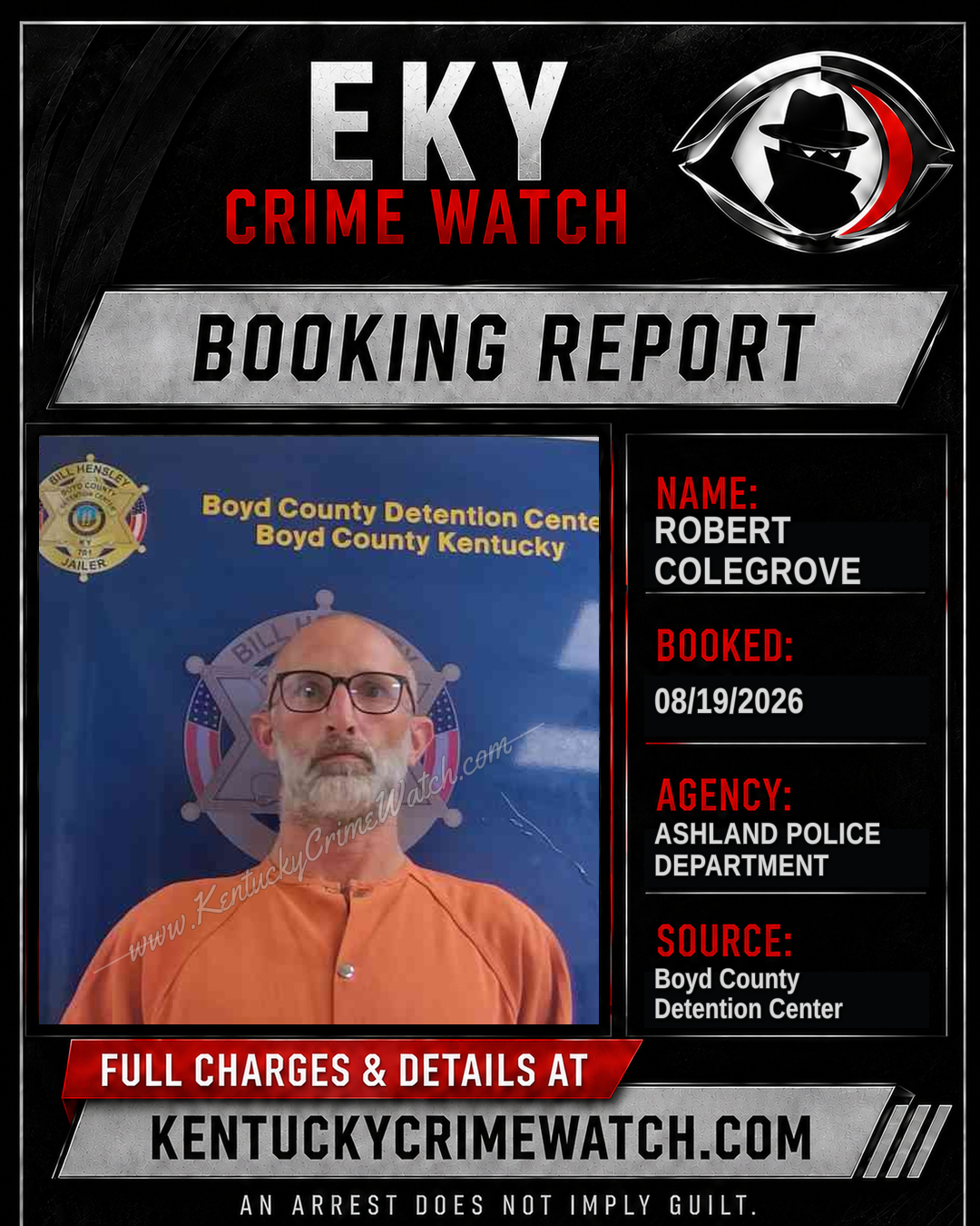 ROBERT COLEGROVE booking report card