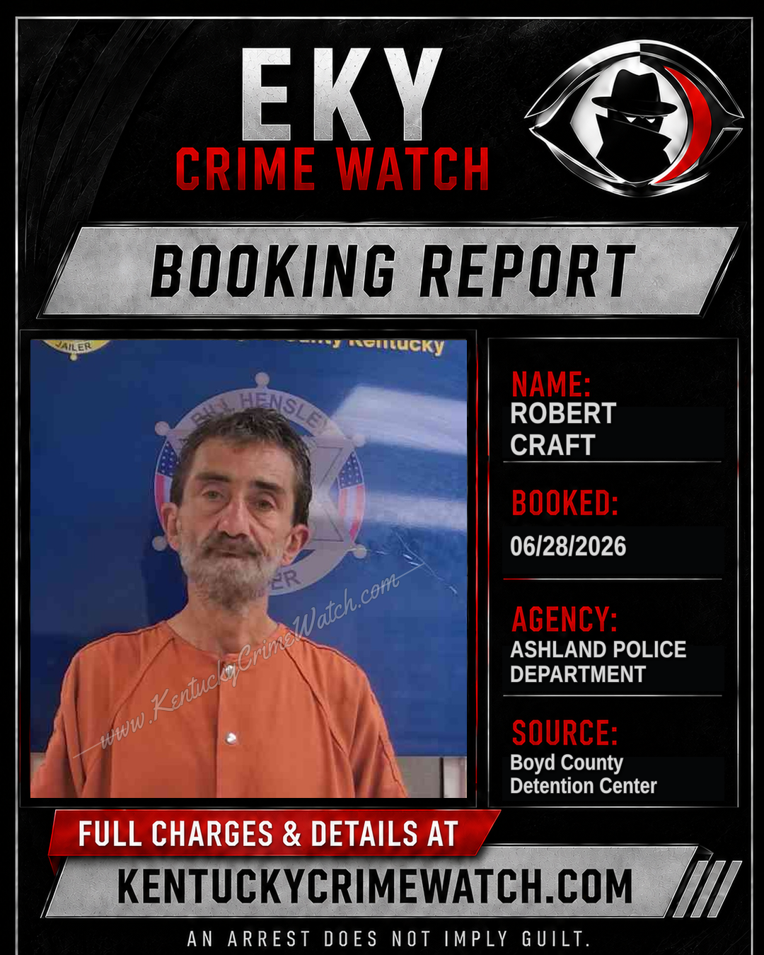 ROBERT CRAFT booking report card