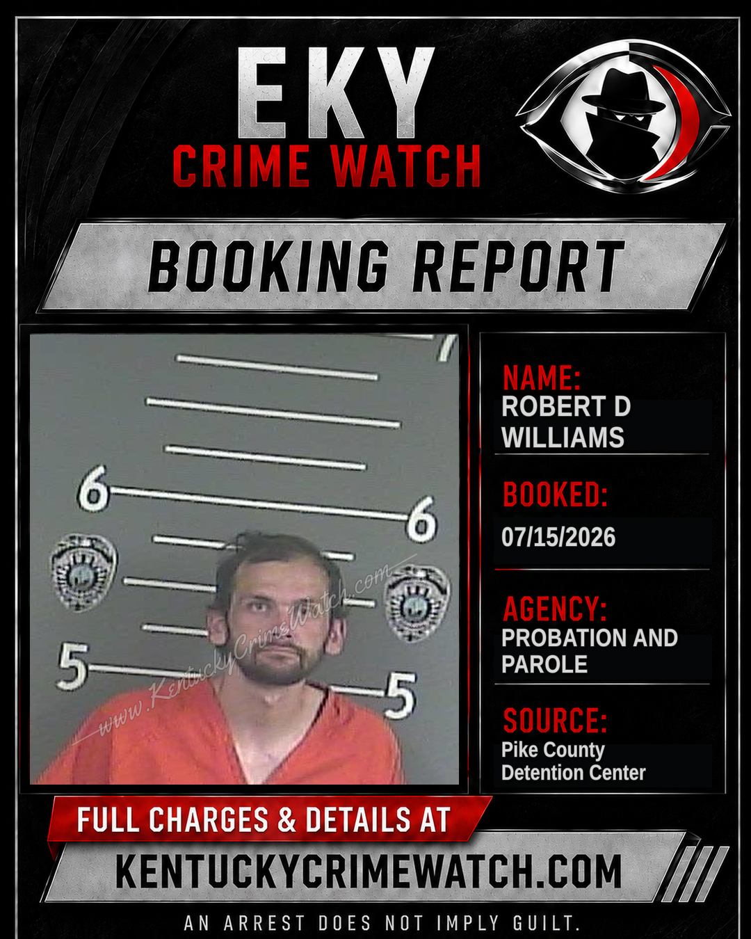 ROBERT D WILLIAMS booking report card