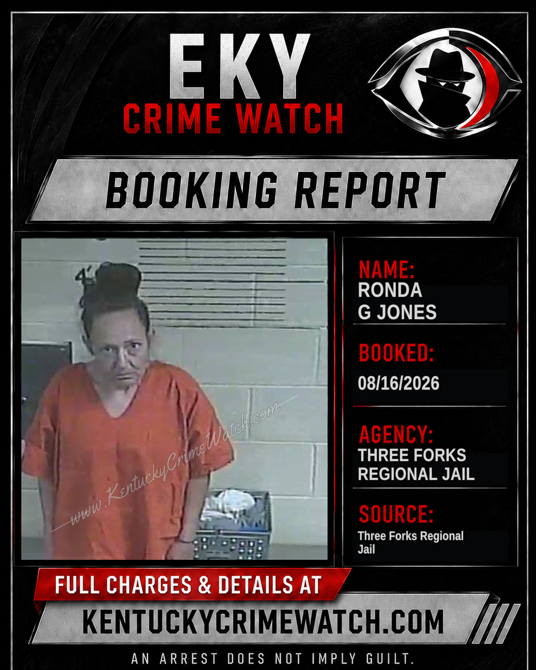 Ronda G Jones booking report card