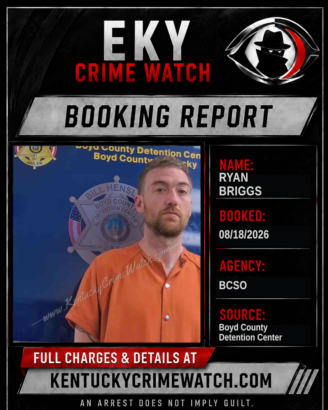 RYAN BRIGGS booking report card