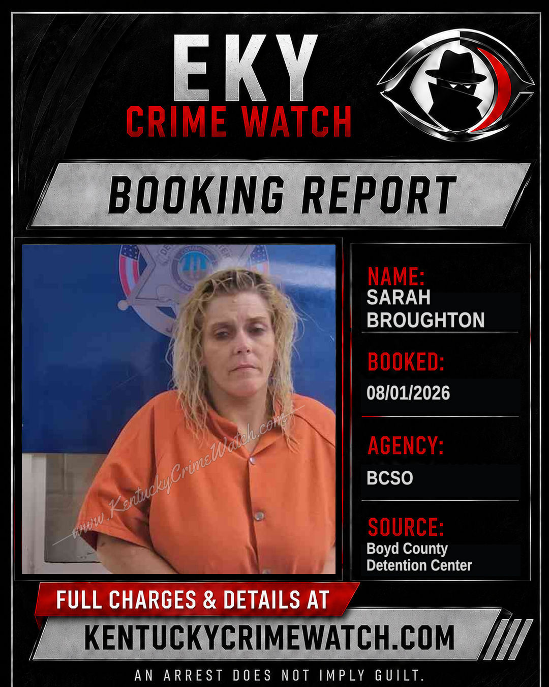 SARAH BROUGHTON booking report card