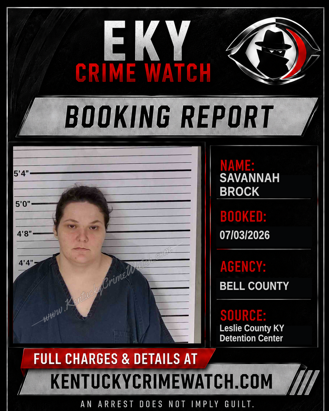 SAVANNAH BROCK booking report card