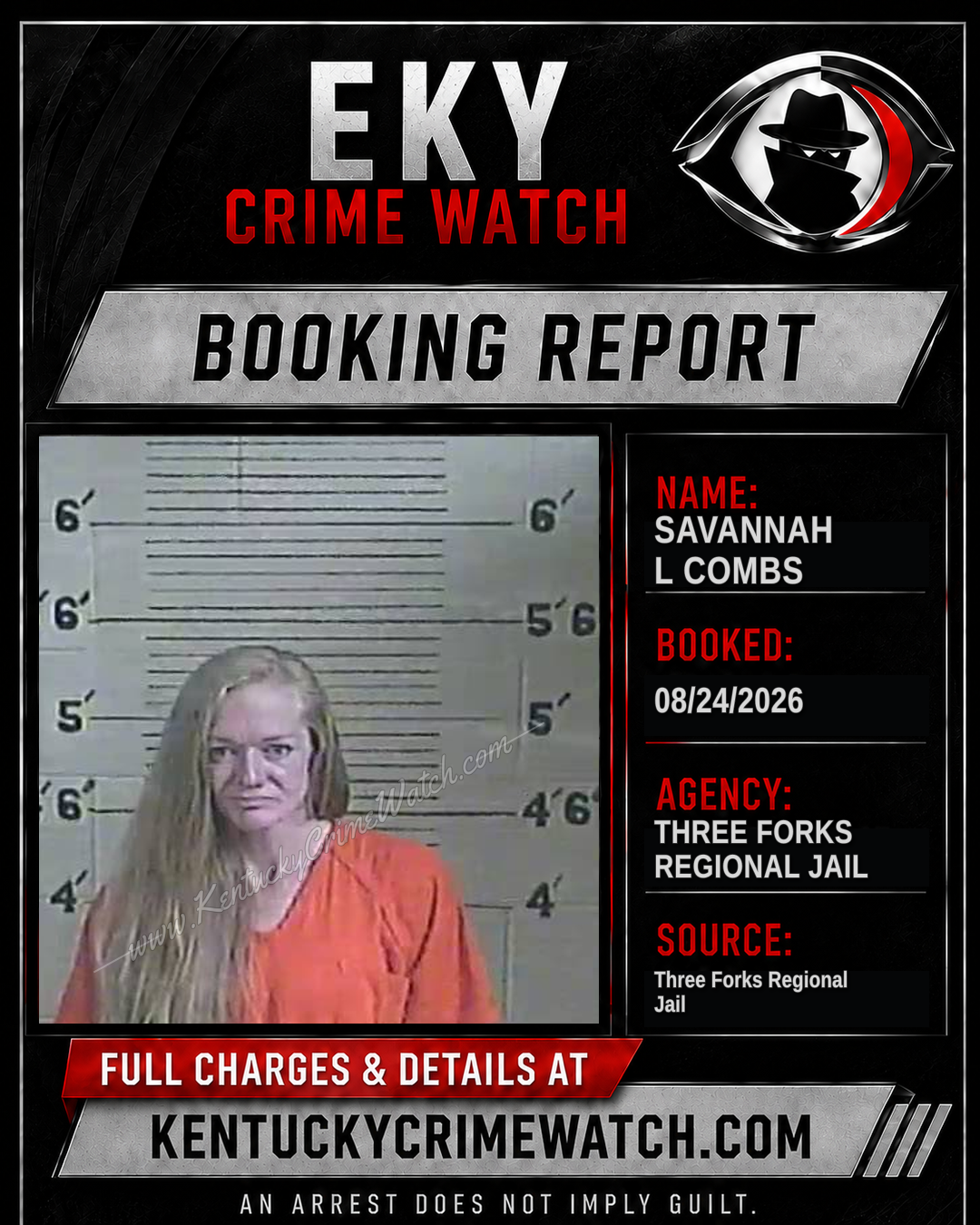 Savannah L Combs booking report card