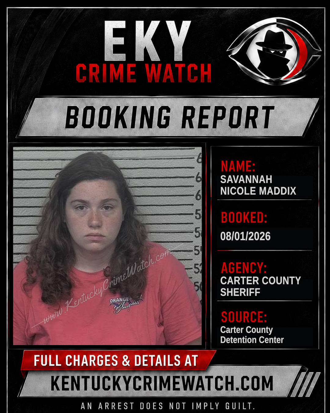 SAVANNAH NICOLE MADDIX booking report card