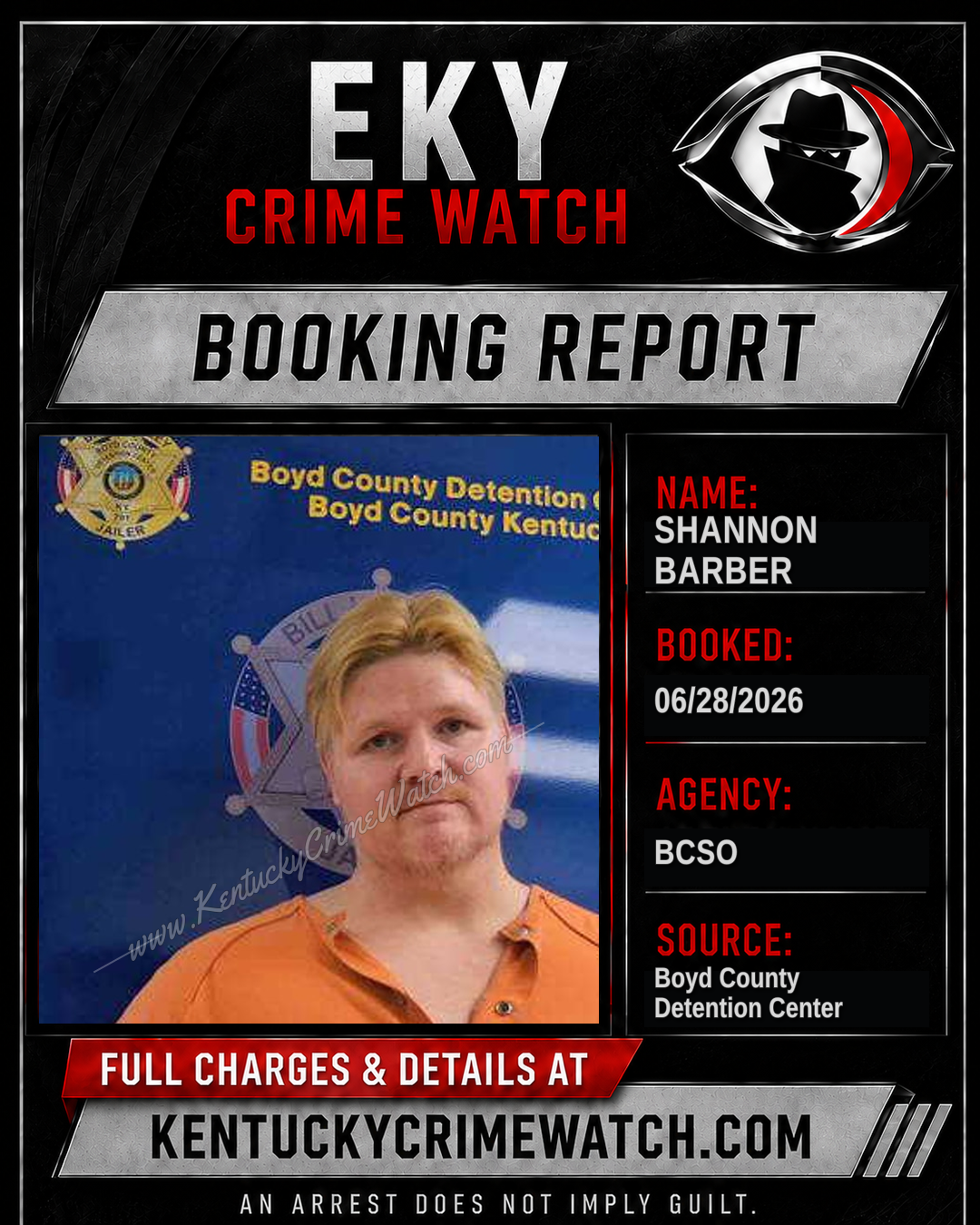 SHANNON BARBER booking report card