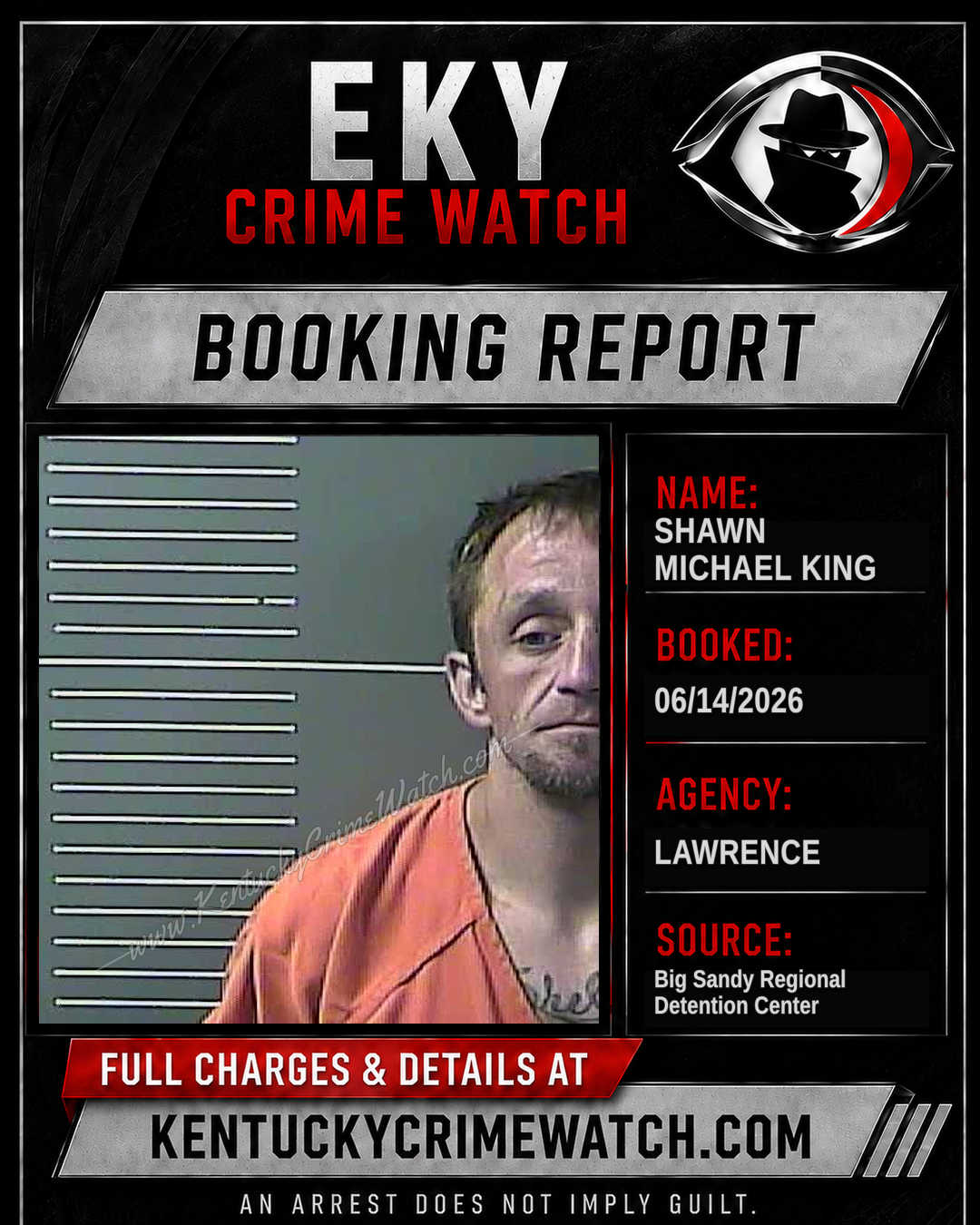 SHAWN MICHAEL KING booking report card