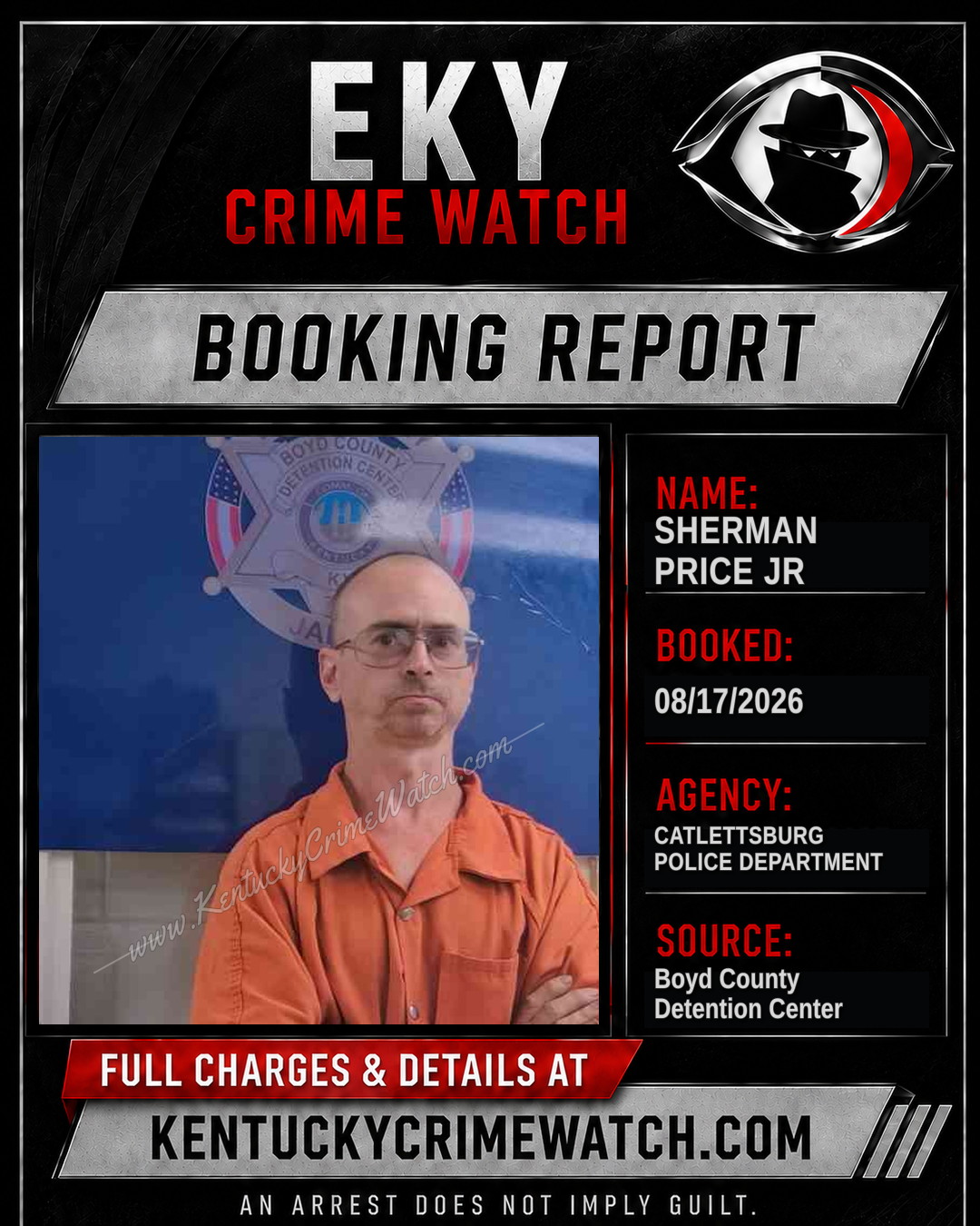 SHERMAN PRICE JR booking report card