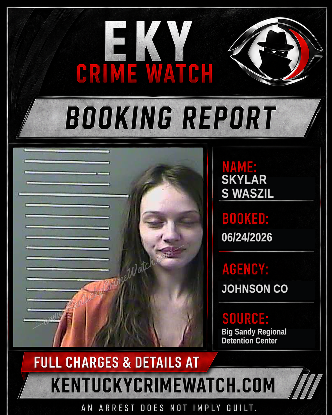 SKYLAR S WASZIL booking report card