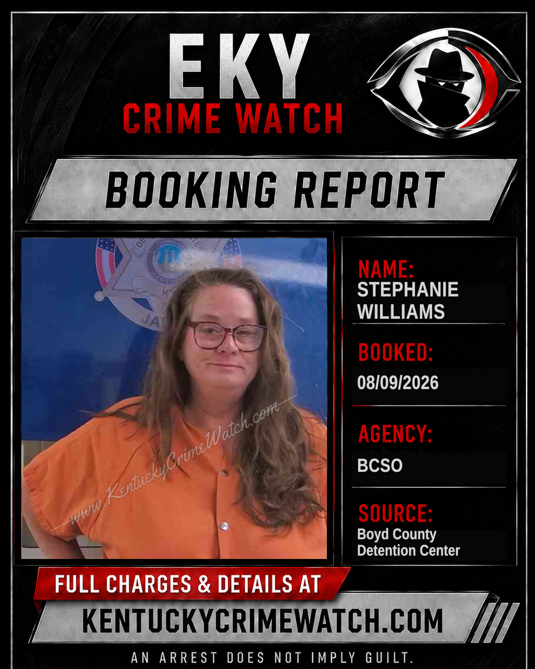 STEPHANIE WILLIAMS booking report card