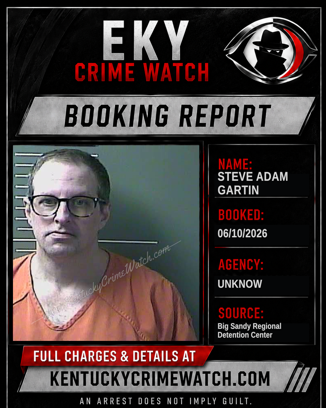 STEVE ADAM GARTIN booking report card
