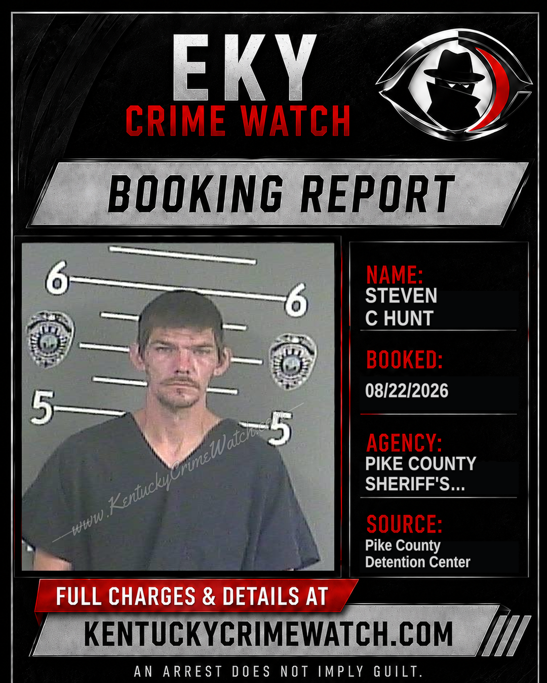 STEVEN C HUNT booking report card
