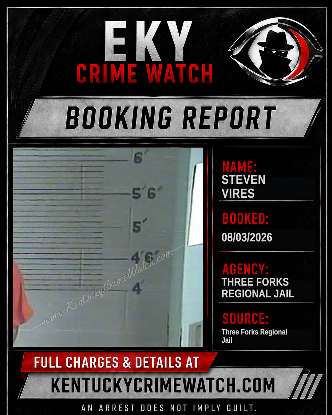 Steven Vires booking report card
