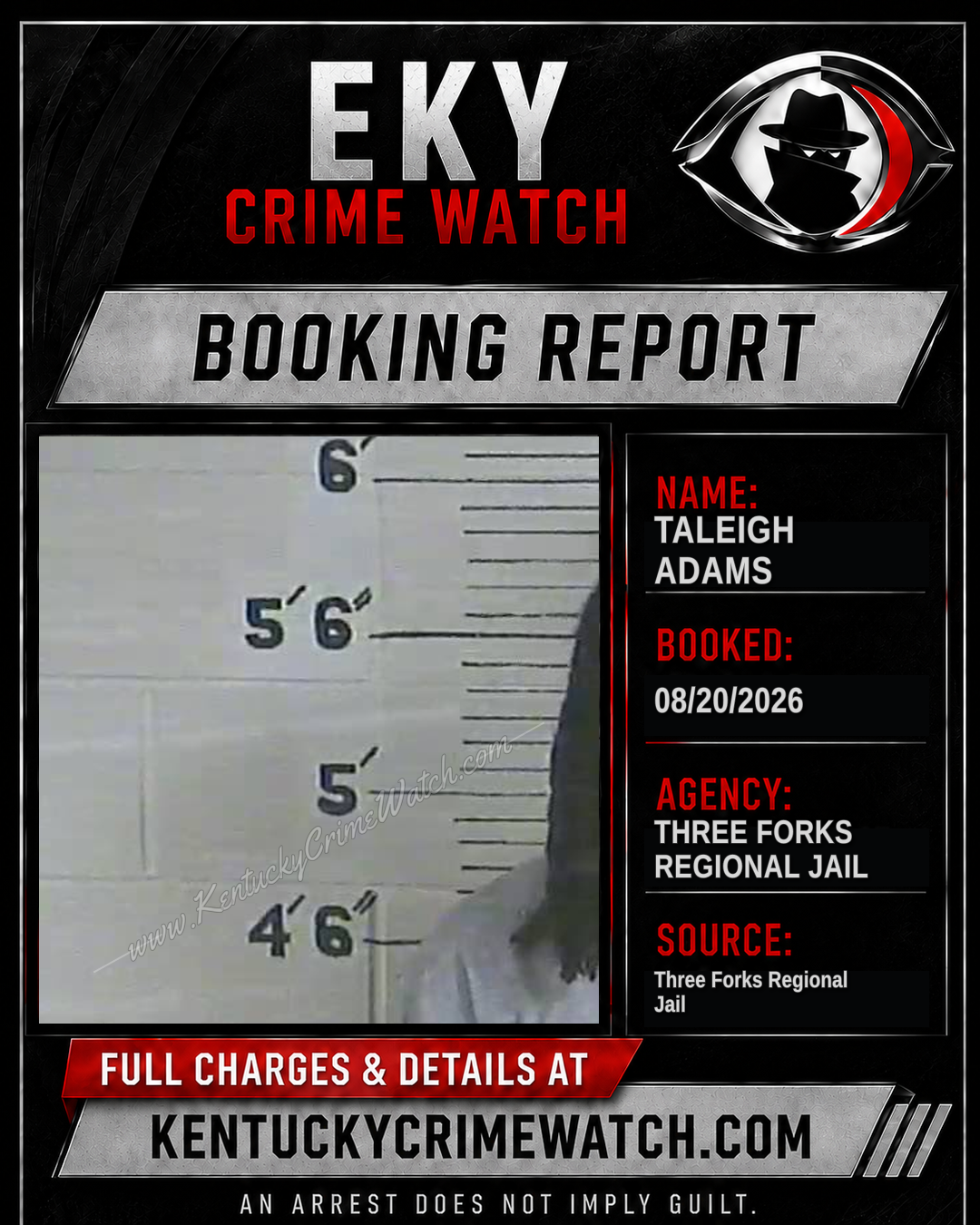 Taleigh Adams booking report card