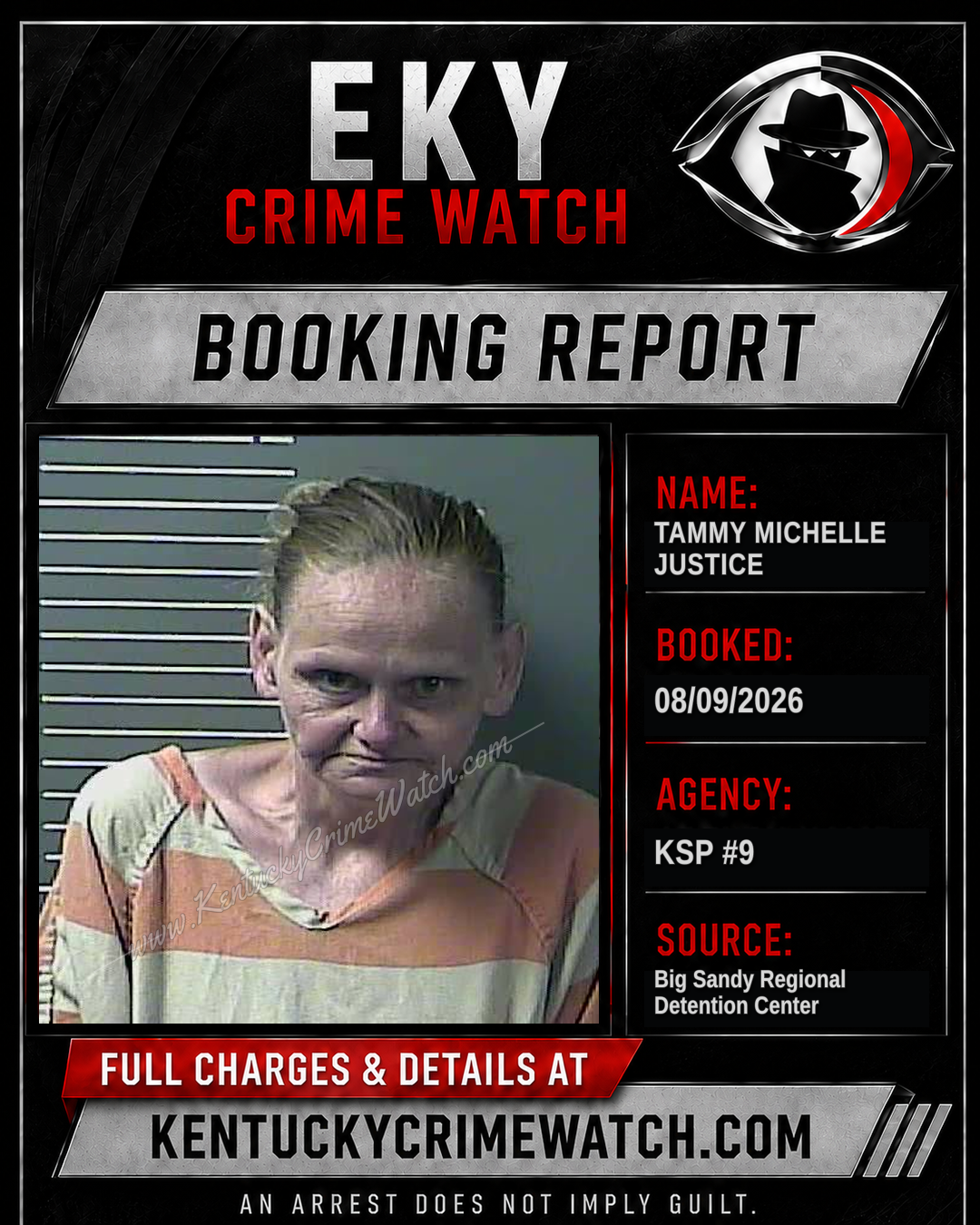 TAMMY MICHELLE JUSTICE booking report card
