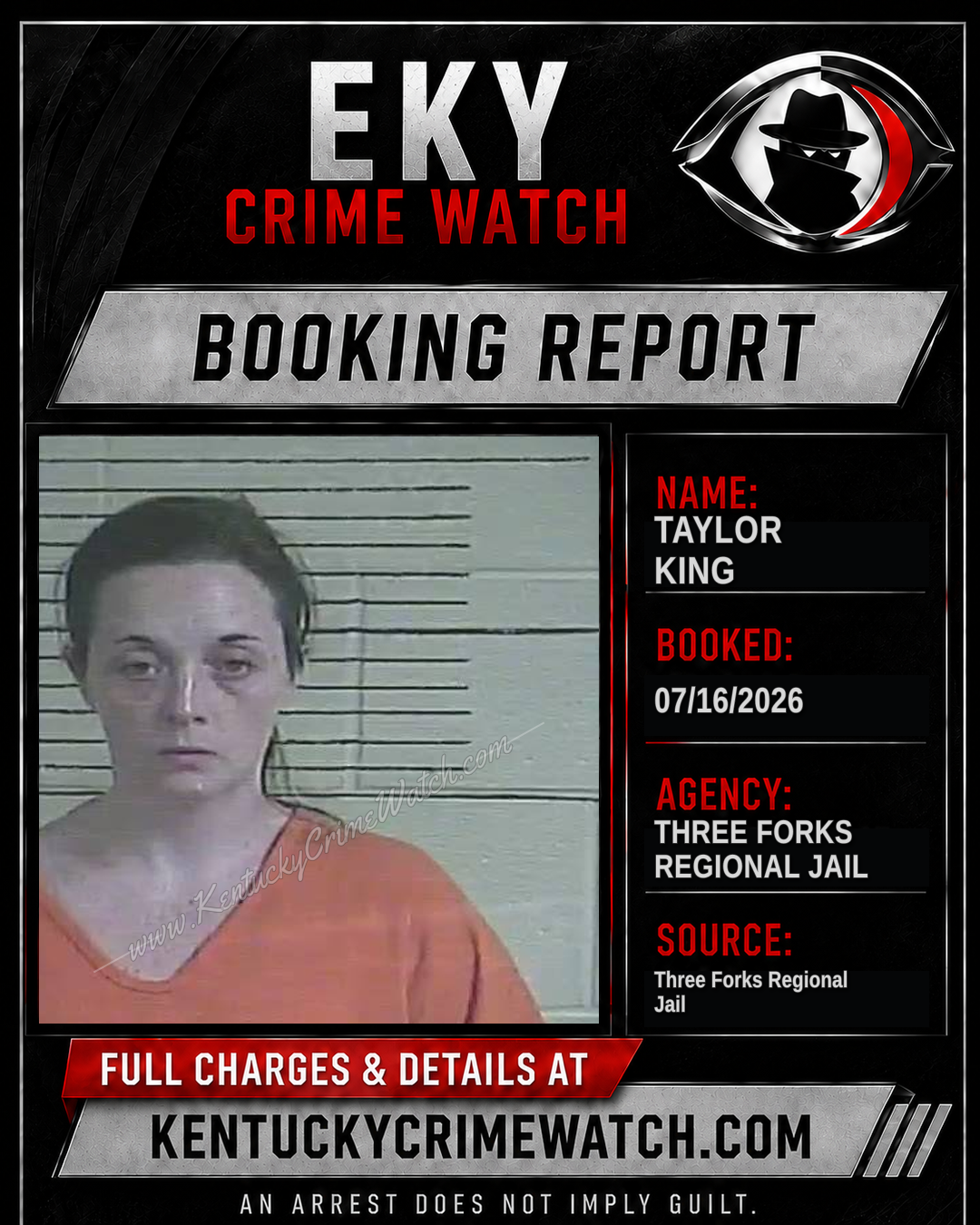 Taylor King booking report card