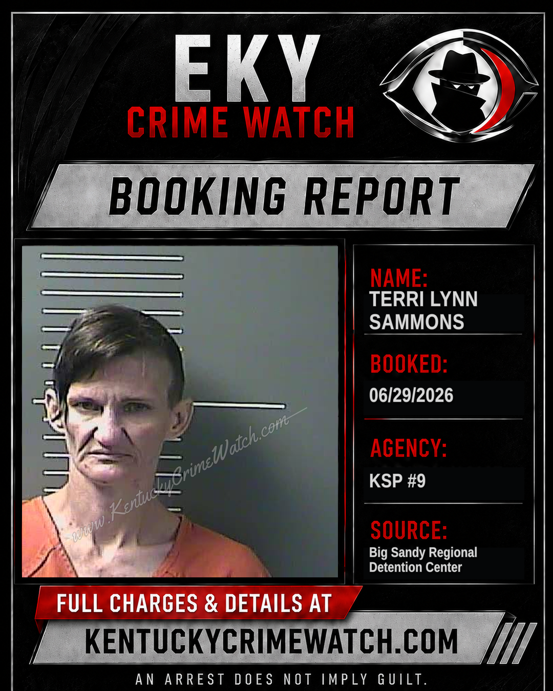 TERRI LYNN SAMMONS booking report card