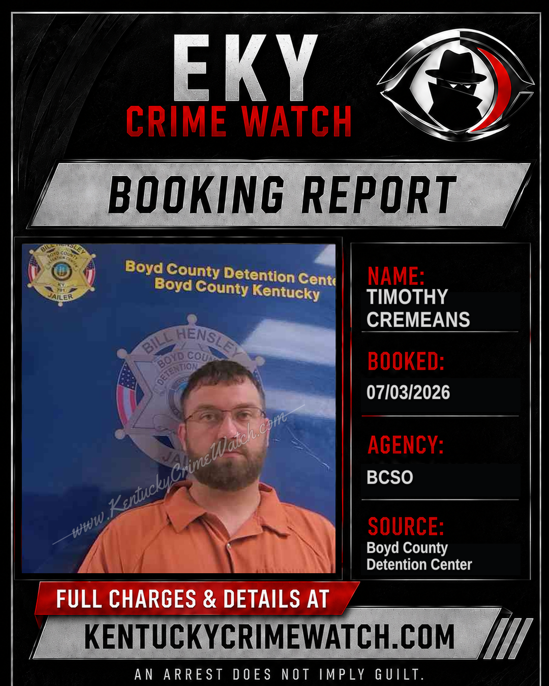 TIMOTHY CREMEANS booking report card