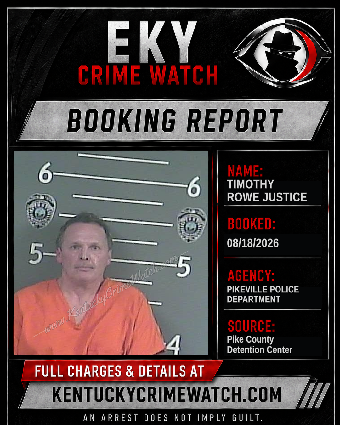 TIMOTHY ROWE JUSTICE booking report card
