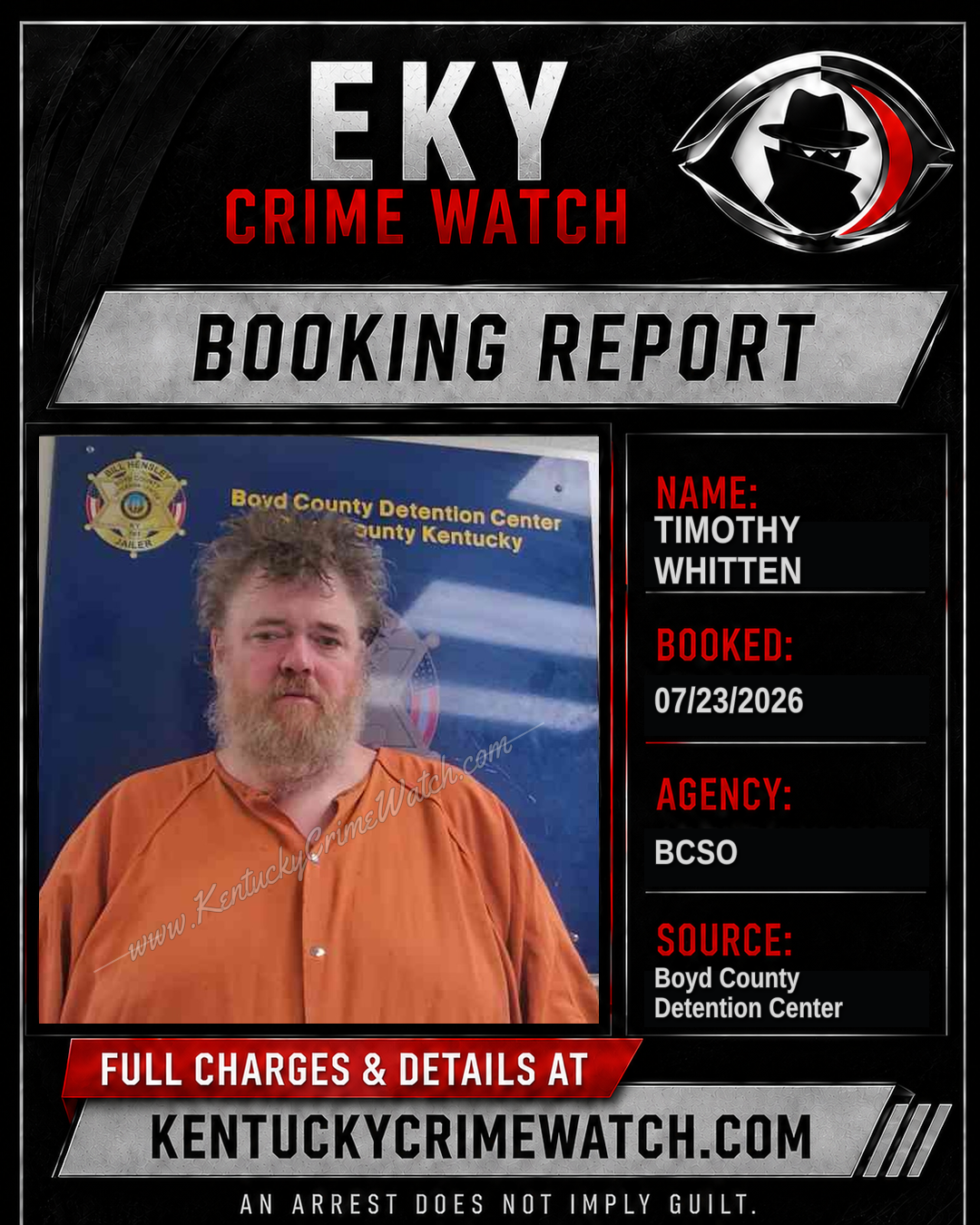 TIMOTHY WHITTEN booking report card