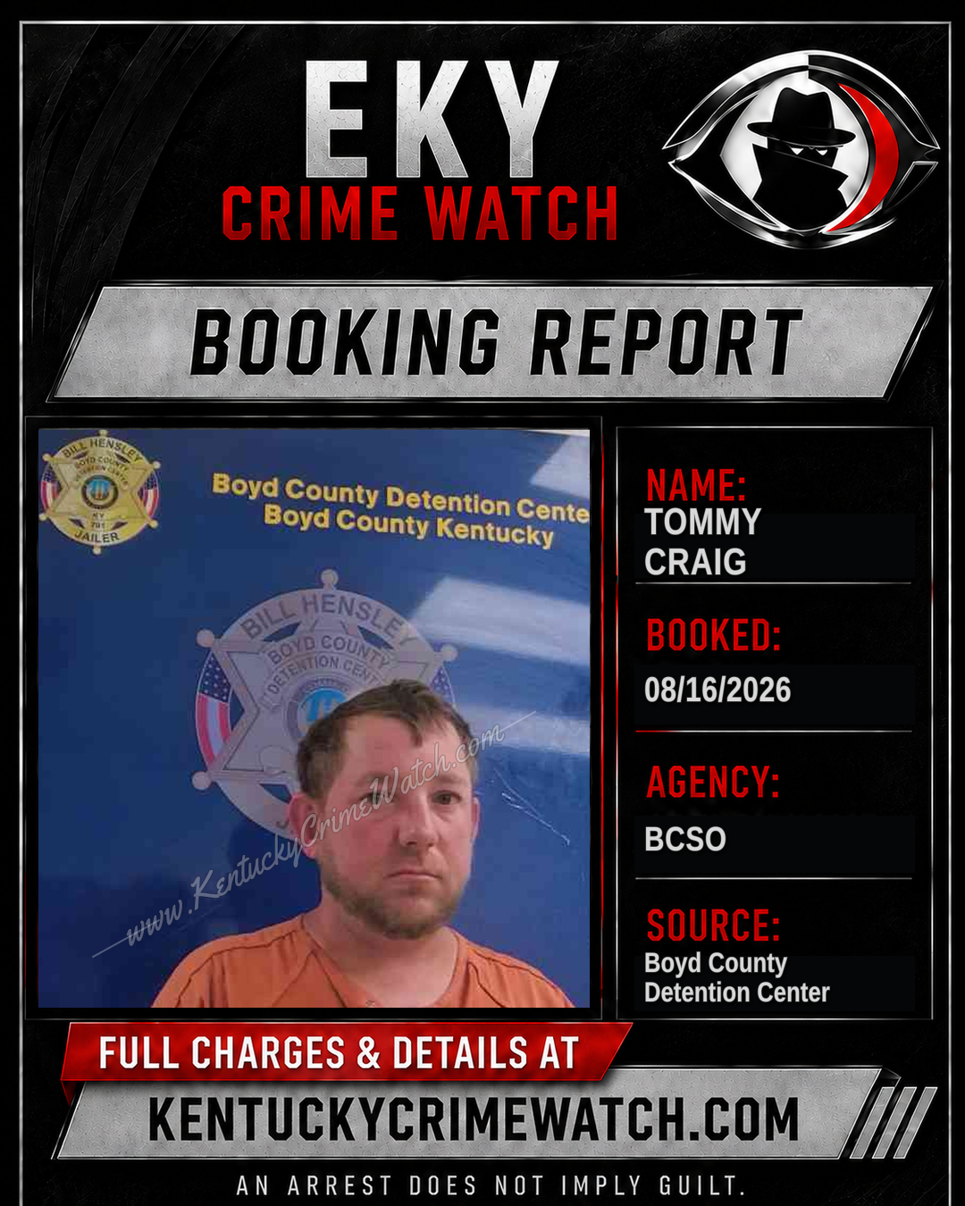 TOMMY CRAIG booking report card